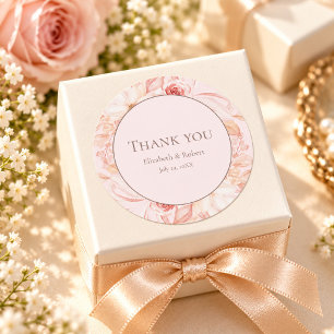 Boho-Rosa-Blumen-Hochzeits-Dankeschön-Aufkleber Runder Aufkleber