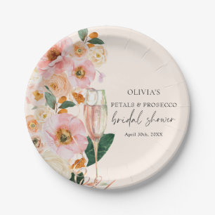Boho-Rosa Blumenblüten & Prosecco-Brautjungfernpar Pappteller