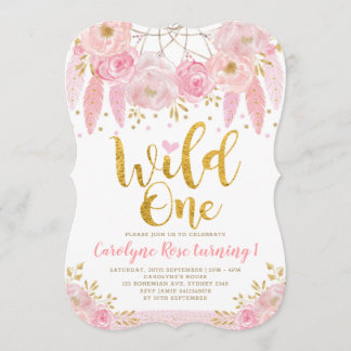 Boho rosa BlumenDreamcatcher wilder Geburtstag Einladung