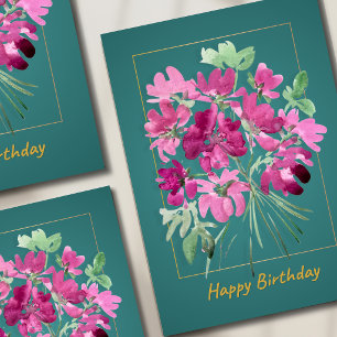 Boho-Rosa-Blumenstrauß Wasserfarben-Blumen-Gebur Karte