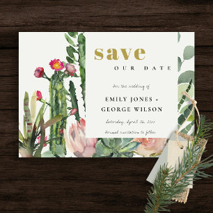 BOHO ROSA BLÜTEN WÜSTENKAKTUS BLATTWERK WATERCOLOR SAVE THE DATE