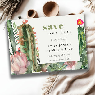 BOHO ROSA BLÜTEN WÜSTENKAKTUS BLATTWERK WATERCOLOR SAVE THE DATE