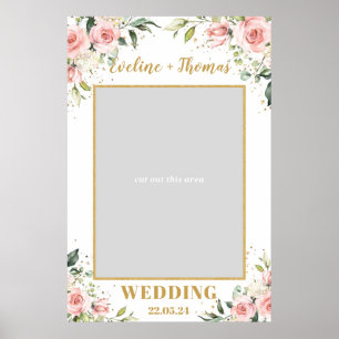 Boho rosa floral goldene Hochzeits-Fotoprop Poster