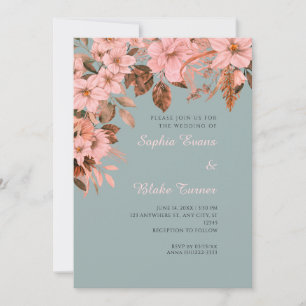 Boho Rosa Florale Herbst Grüne Hochzeit Einladung