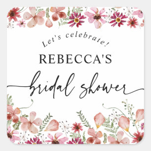 Boho Rosa Florale Runde Brautparty Quadratischer Aufkleber