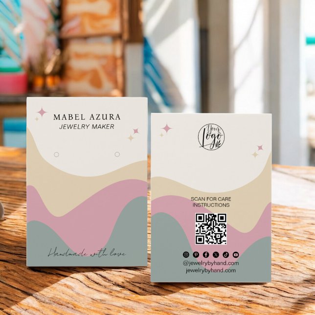 Boho rosa grüne Juwelierin Qr Logo Ohrfeige (Boho pink green Jewelry maker Qr logo earring)