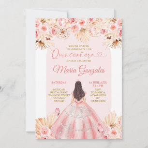 Boho-Rosa-Kleid Floral-Prinzessin Quinceañera Einladung