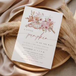 Boho Rosa Kleiner Kürbis Herbst-Baby-Party Einladung