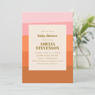 Boho Rosa Orange Abstrakte Streifen Baby Shower Einladung