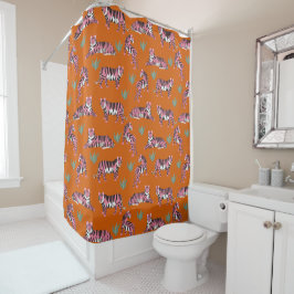 Boho Rosa Orange Tiger Tiermuster   Duschvorhang