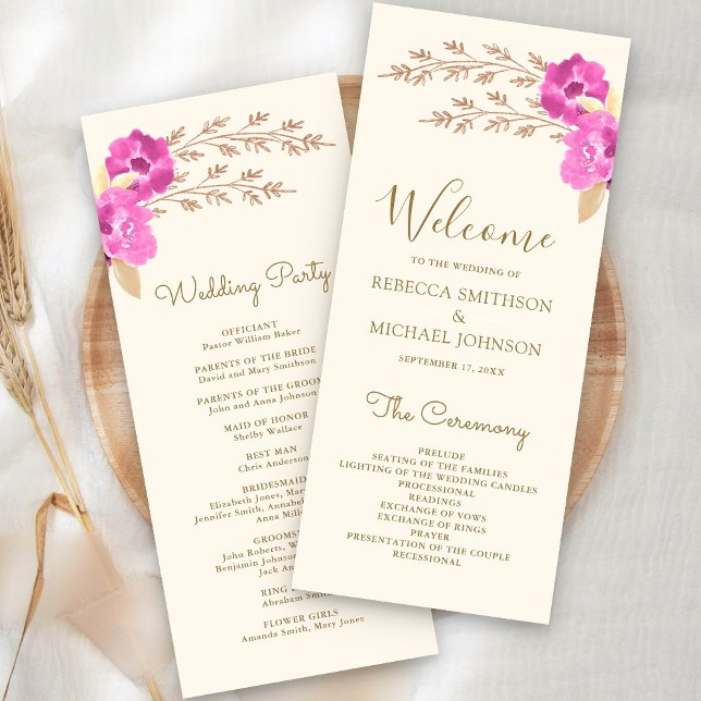 Boho Rosa Orchideen Blumen Ivory Hochzeit Programm (Von Creator hochgeladen)