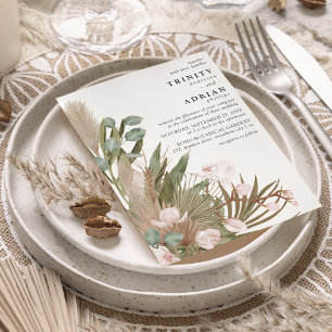 Boho Rosa Orchideen Getrocknete Blätter mit Pampas Einladung