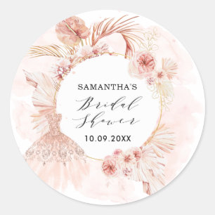 Boho-Rosa-Pampas-Glitzer-Kleid Brautparty Runder Aufkleber