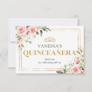 Boho Rosa Roses Gold Tiara 15. Geburtstag Dankeskarte