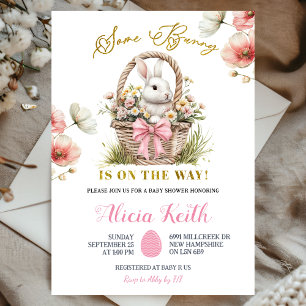 Boho-Rosa-Schleife-Blumen-Osterhase-Baby-Party Einladung