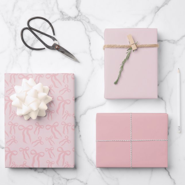 Boho-Rosa-Schleifen-Muster auf Puder-Rosa Geschenkpapier Set (Vorderseite)