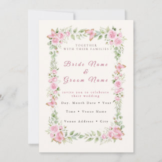 Boho-Rosa-Schmetterlings-Hochzeitseinladung - Aqua Einladung