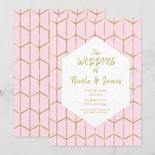 Boho Rosa Sechseck Gold Geometrisch Glamour Hochze Einladung