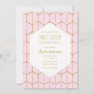 Boho Rosa Sechseck Gold Geometrisch Glamour Süße 1 Einladung