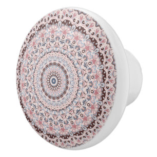Boho-Rosa- und Blaue Mandala-Muster Keramikknauf