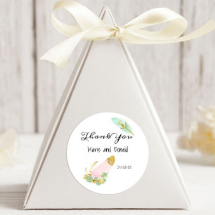 Boho Rosa und Goldene Federn Runder Aufkleber