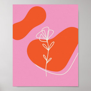 Boho Rosa und Orange Florales Minimalistisches Pos Poster