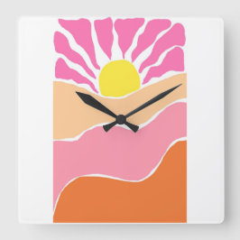 Boho rosa und orange Sonnenuntergang  Quadratische Wanduhr