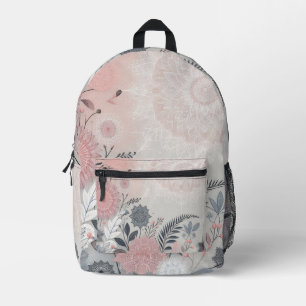 Boho-Rosa- und schwarze Blumen-Spitzen-Druck-Rucks Bedruckter Rucksack