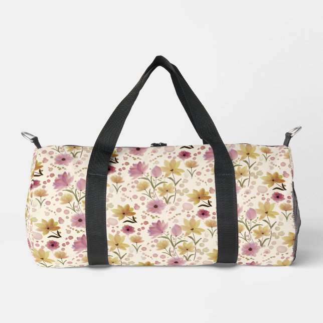 boho Rosa Wildblumen-Wasserfarbe  Duffle Bag (Vorderseite)