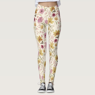 boho Rosa Wildblumen-Wasserfarbe Leggings