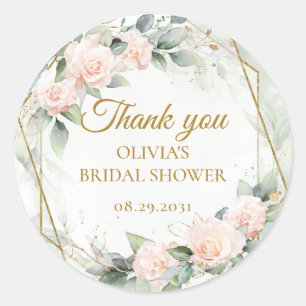 Boho rosafarbenen Rosen Grünzeug und Goldrahmen Runder Aufkleber