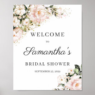 Boho rosafarbenes florales goldenes Hochzeitsdusch Poster