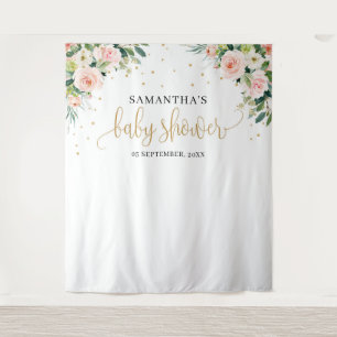 Boho rosafarbenes Florales Rosen Grünzeug Babypart Wandteppich