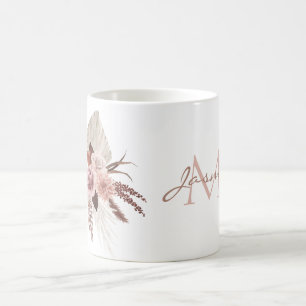 Boho Rosafarbenes Pampasgras Florales Monogramm Kaffeetasse