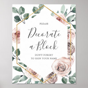 Boho Rose Baby Dusche Dekorieren ein Blockzeichen Poster