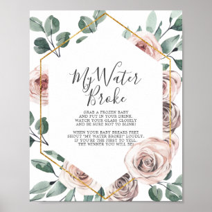 Boho Rose Baby Dusche Mein Wasser Broke Spiel Poster
