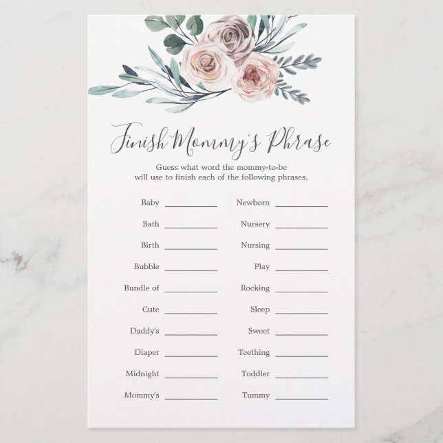 Boho Rose Baby Shower beenden Mommy's Phrase (Vorderseite)