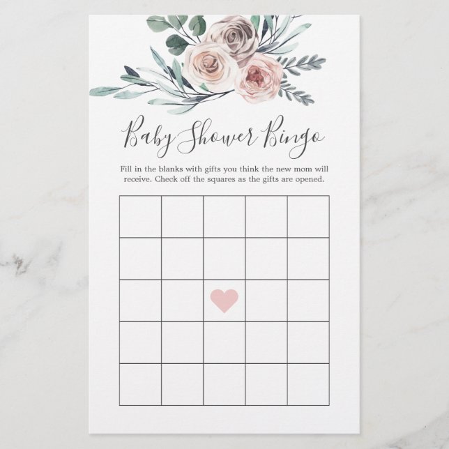 Boho Rose Baby Shower Bingo Game (Vorderseite)