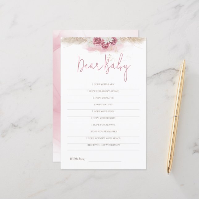 Boho Rose Baby Shower Game Sehr geehrte Kinderkart (Vorderseite/Rückseite Beispiel)