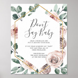 Boho Rose Baby Shower Say Baby Sign Poster