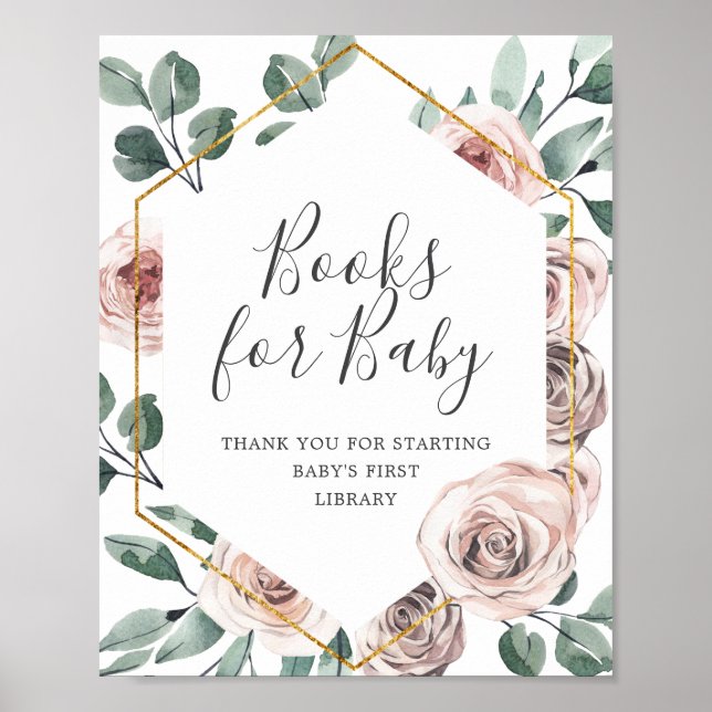 Boho Rose Babydusche Bücher für Babysignatur Poster (Vorne)