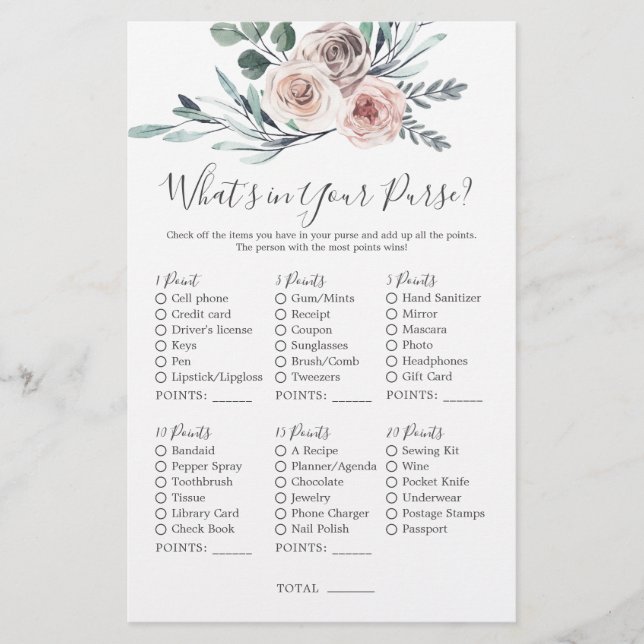 Boho Rose Babydusche Was ist in Ihrer Tasche? (Vorderseite)