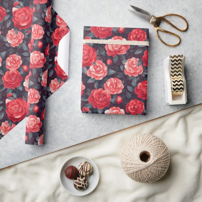 Boho Rose Blume Naturwrapping Papier Geschenkpapier (Kunsthandwerk)