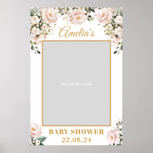 Boho-Rosé-Blumen-Gold-Babyparty-Foto-Requisite Poster