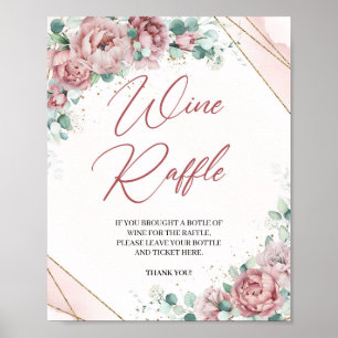Boho Rosé Florales Eukalyptus Wein Tombola Spiel Poster