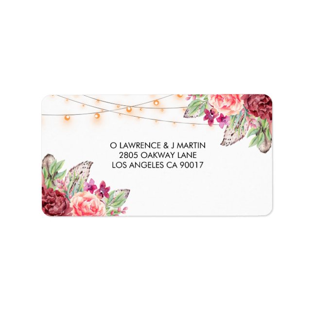 Boho Rose fühlen Lights Wedding Adressaufkleber (Vorne)