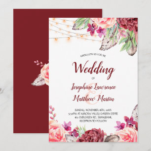 Boho Rose fühlen Lights Wedding Einladung
