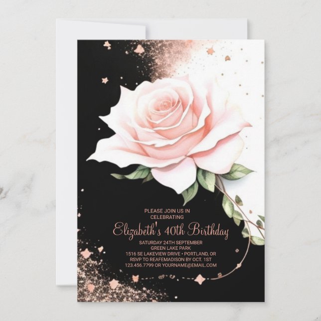 Boho Rose Gold Glam Digital 40. Geburtstag Einladung (Vorderseite)
