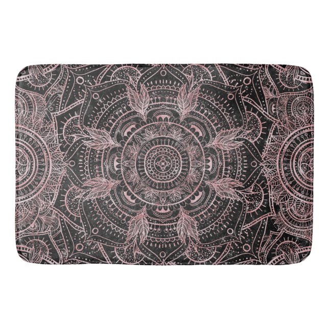 Boho Rose Gold Gray Mandala Elegantes Design Badematte (Vorderseite)