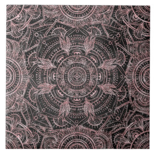 Boho Rose Gold Gray Mandala Elegantes Design Fliese